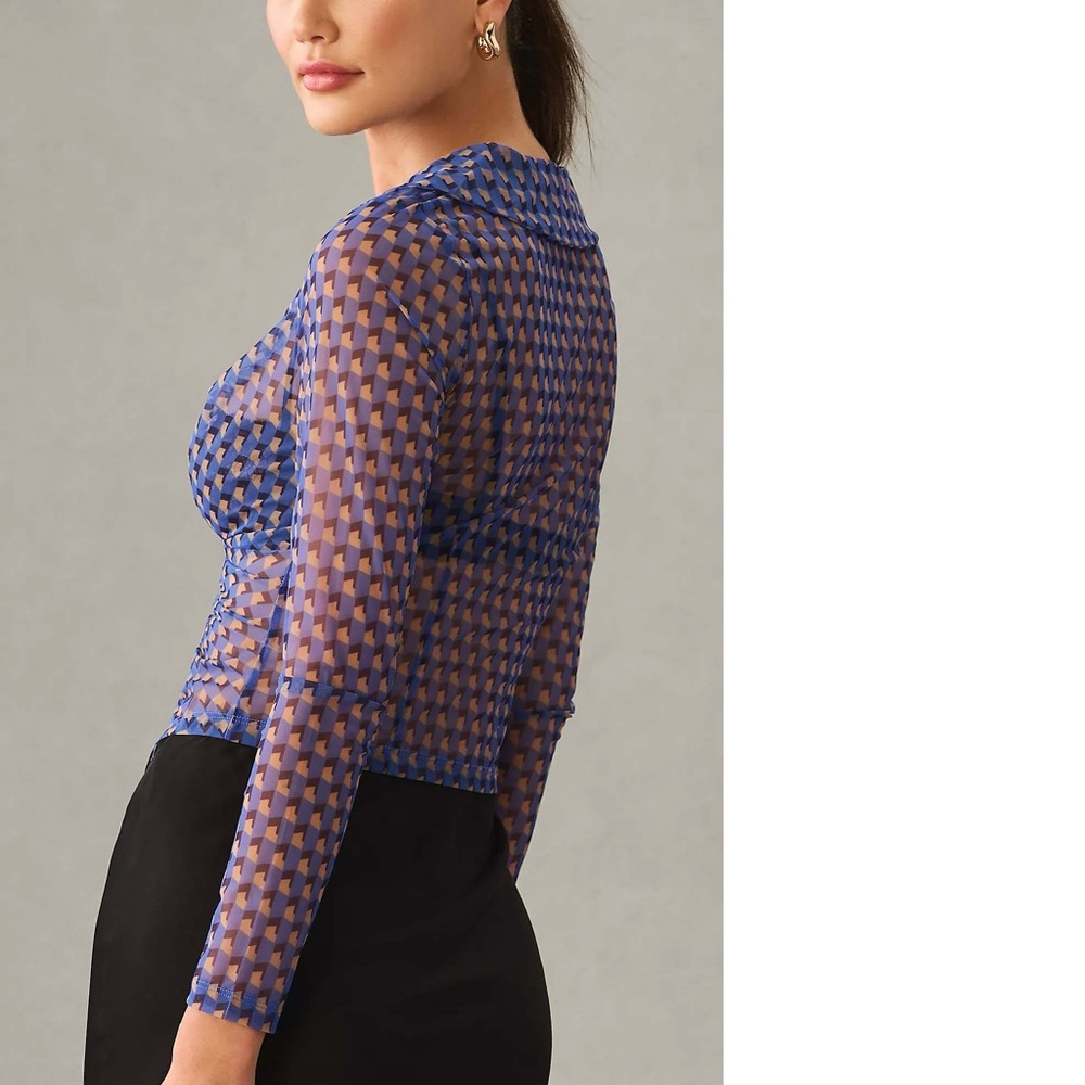 Anthropologie Maeve Sheer Ruched Buttondown Blouse - Picture 2 of 10